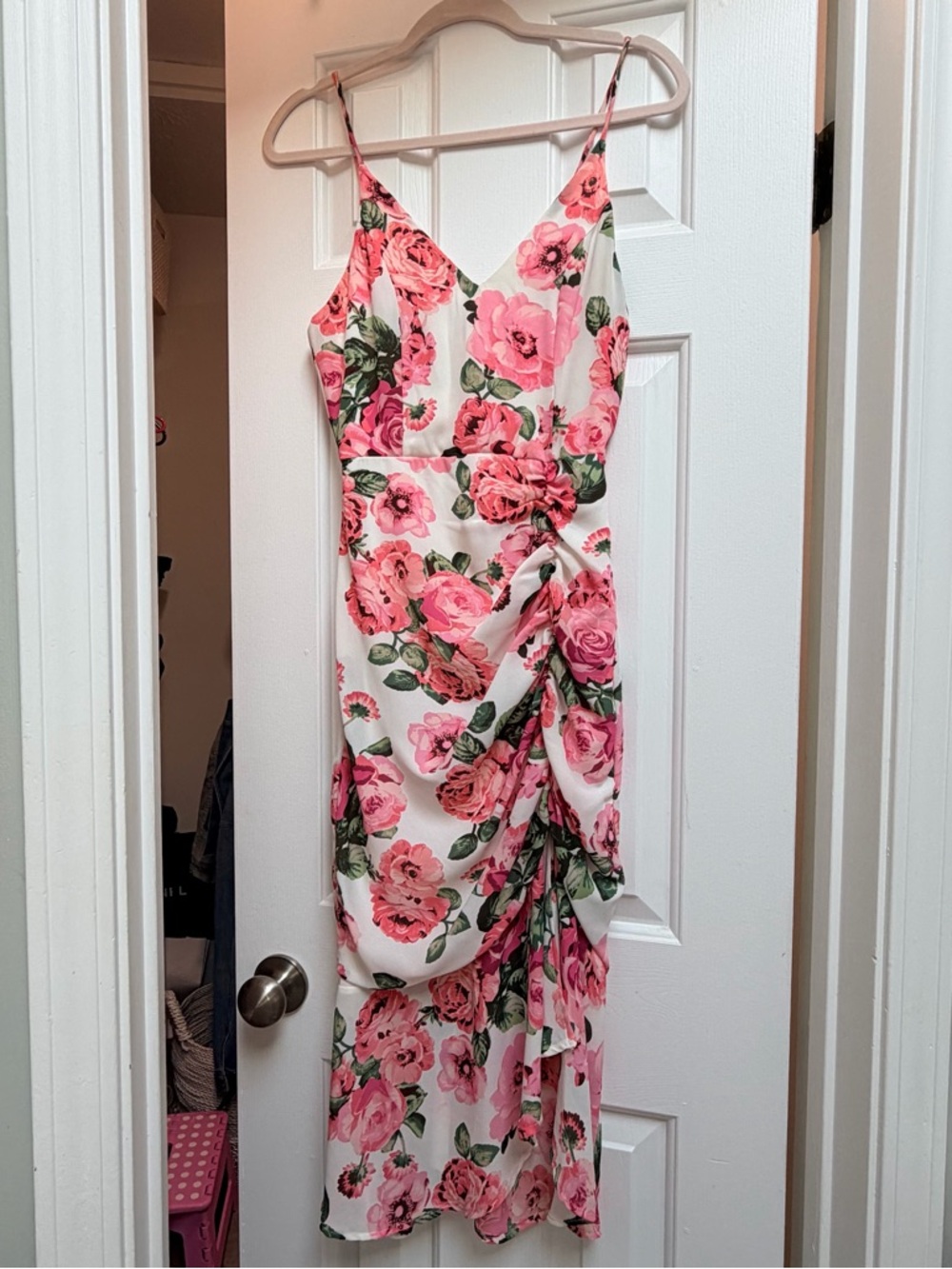 Leith Ruched Floral Spaghetti Strap Midi Dress Size X-Small